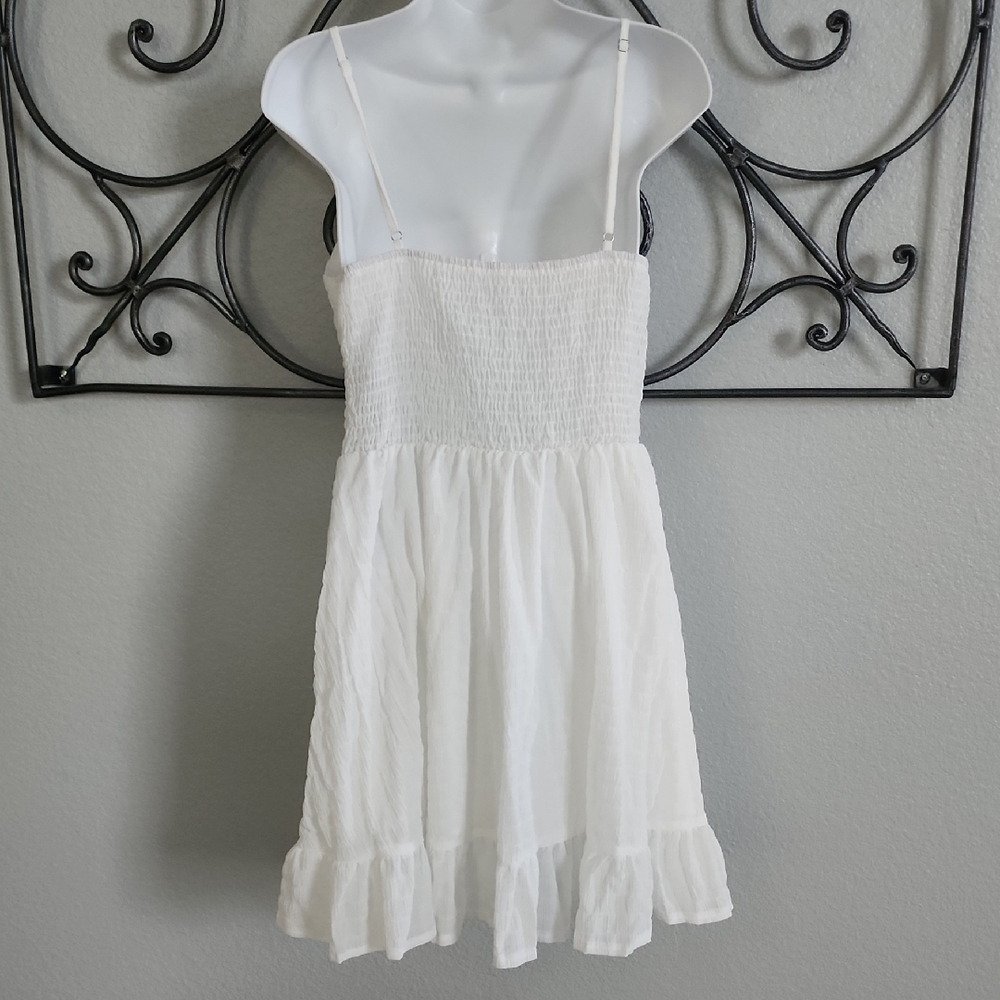White Spaghetti-Strap Ruffle-Hem Mini Dress - Picture 3 of 6